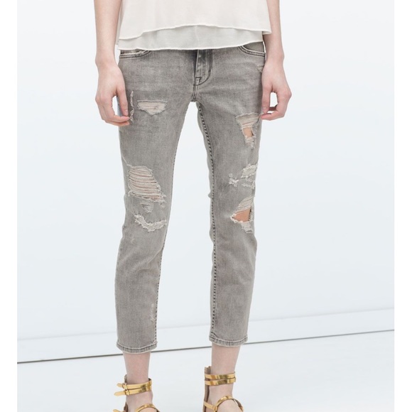 Zara Denim - Zara Grey Relaxed Fit Distressed Cropped Jean